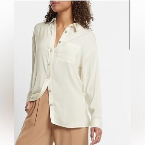 Express Satin Pearl “Boyfriend” Button Up Blouse
